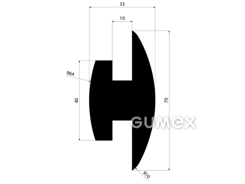 Pryžový profil tvaru "H", 70x33/10/10mm, 70°ShA, EPDM, -40°C/+100°C, černý
